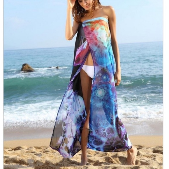 💛 GORGEOUS💙 COLORFUL CHIFFON BEACH WRAP/COVERUP - Picture 2 of 4